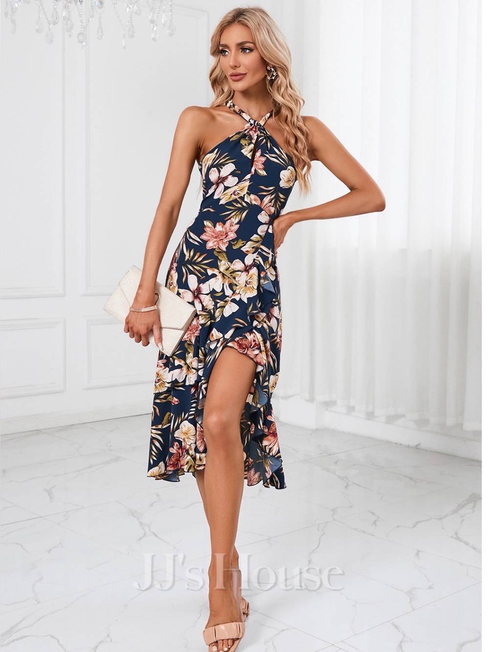 NWT JJ’s House Navy Floral Halter Midi Dress